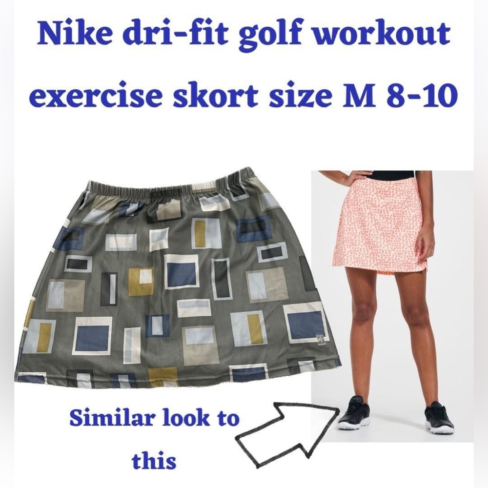 Nike dri-fit ladies golf workout exercise skort M 8-10 Geometric print blue tan